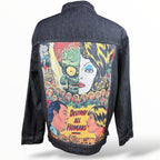 Mars Attacks Destroy All Humans graphic on XL black denim jacket back