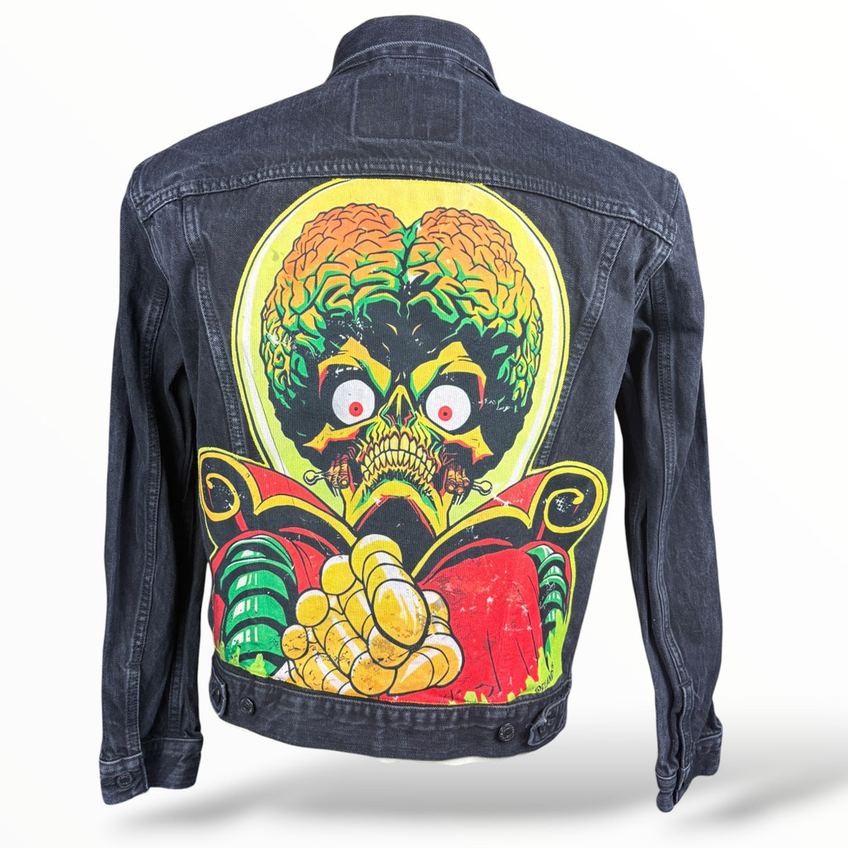 Mars Attacks! graphic on the back of a black denim jacket