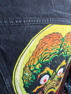 Close-up of stitching on the Mars Attacks! back graphic