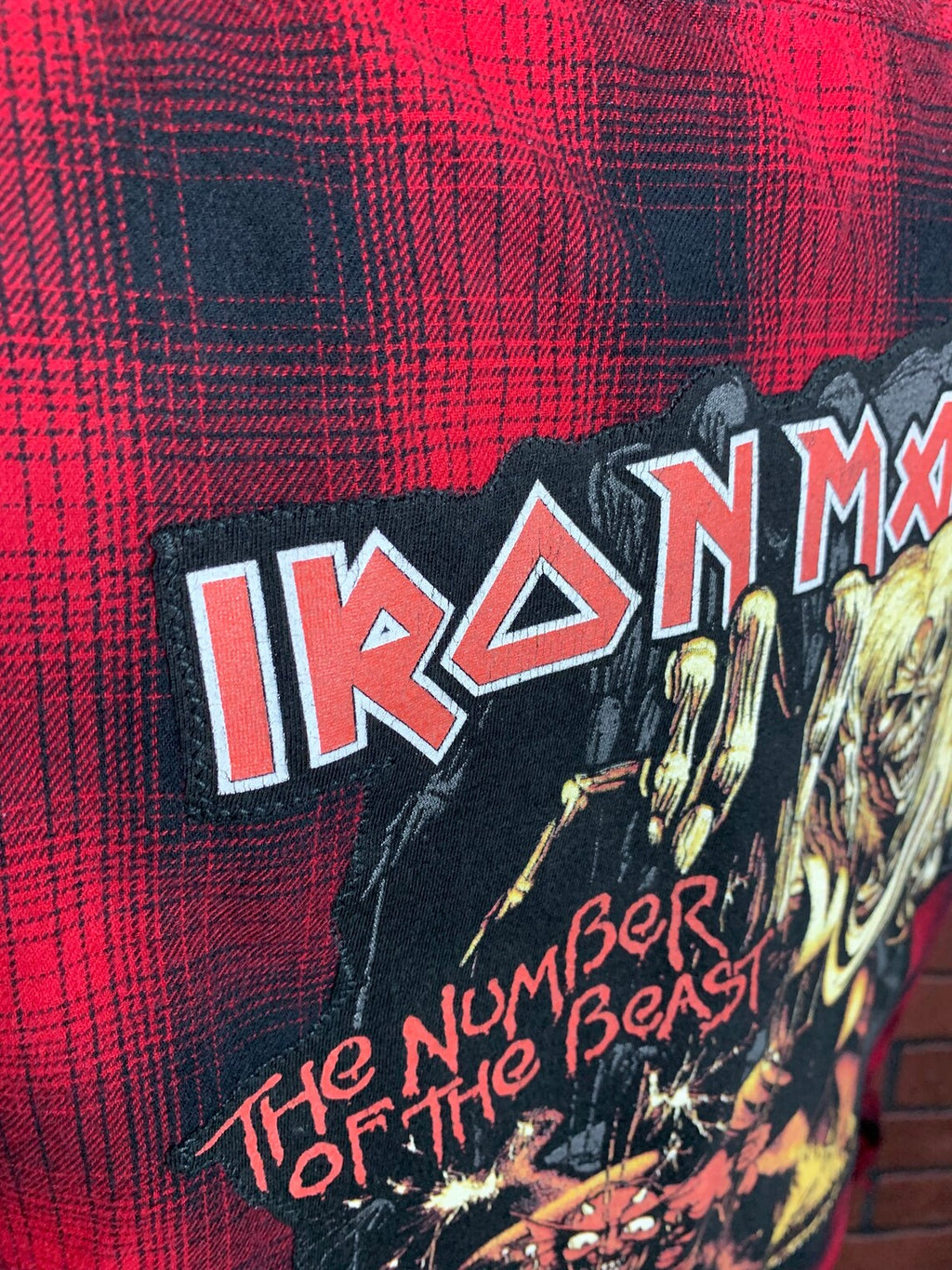 Iron Maiden "Number of the Beast" Flannel Shirt Custom Rework Large