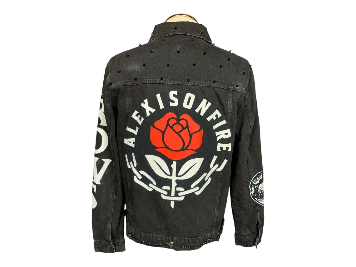 Alexisonfire Denim Jacket Custom Rework Spikes Studs and Paint L