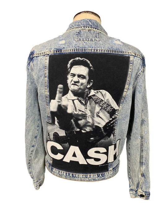 Johnny Cash Denim Jean Jacket Custom Rework M