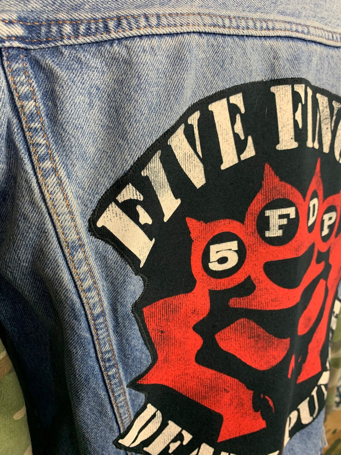 Five Finger Death Punch Camo Jean Jacket Custom Rework L