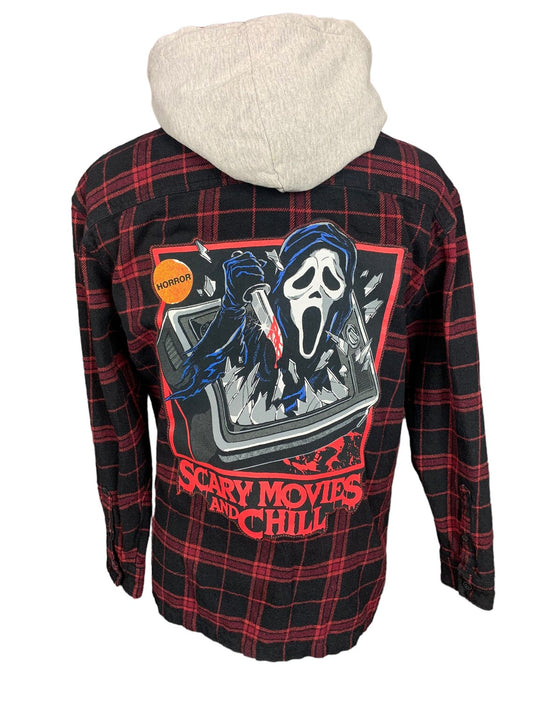 Ghostface Hooded Flannel Shirt Custom Rework Oversized Medium