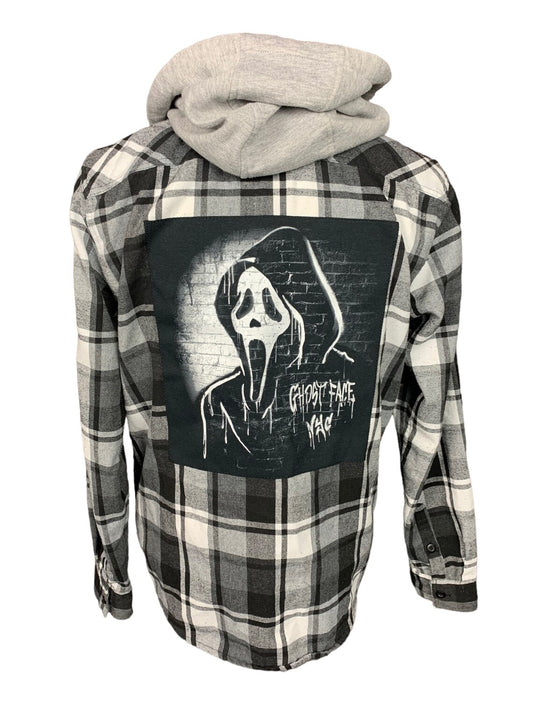 Ghostface Hooded Flannel Shirt Custom Rework M
