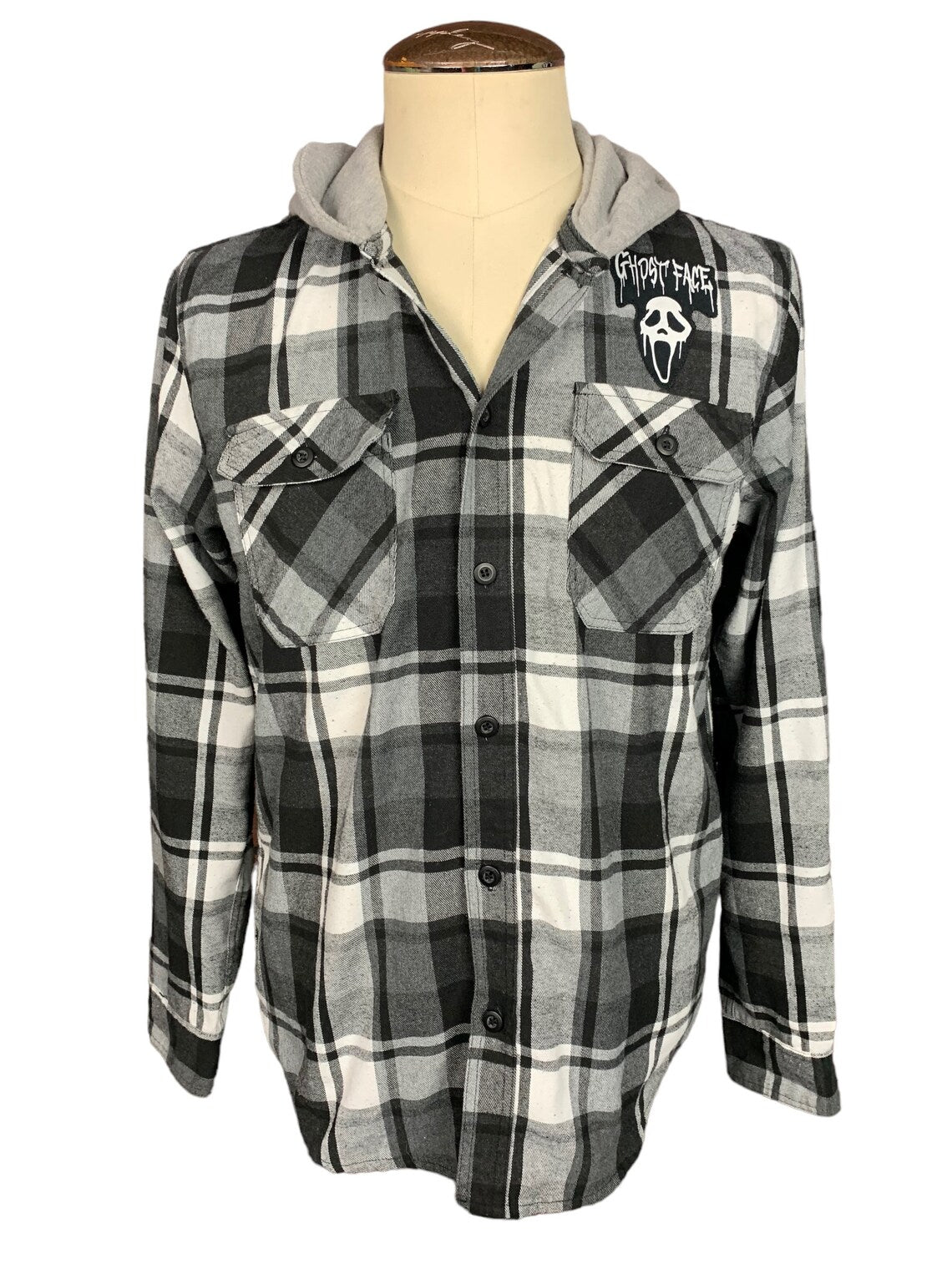 Ghostface Hooded Flannel Shirt Custom Rework M