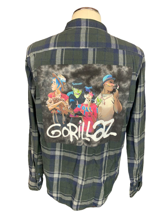 Gorillaz Flannel Shirt Custom Rework XL