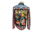 AC DC Plaid Denim Shirt Custom Rework L