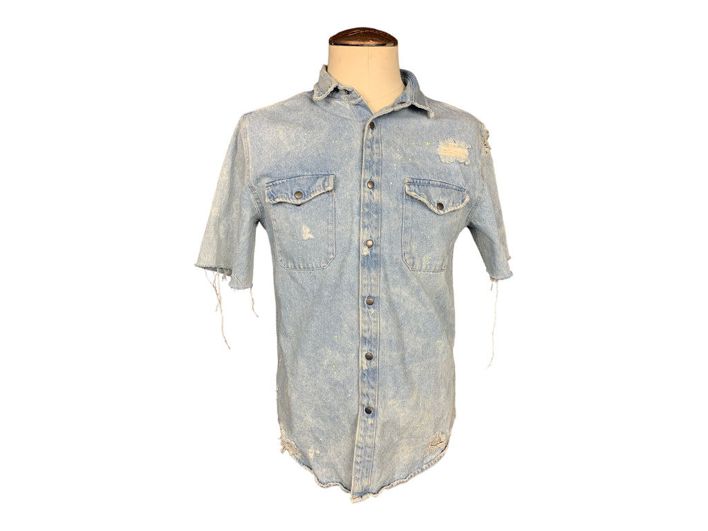 Weezer Denim Shirt Custom Rework L