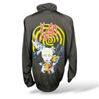 Back of upcycled Korn Adidas track jacket featuring Korn graphic