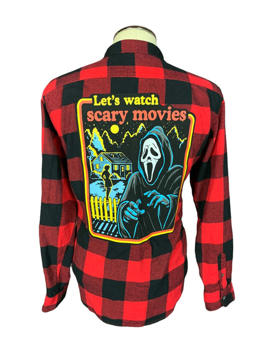 Ghostface Lets Watch Scary Movies Flannel Shirt Custom Rework L