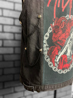 Midnight Denim Vest Custom Rework Stud Spike Chains L