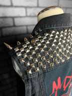Midnight Denim Vest Custom Rework Stud Spike Chains L
