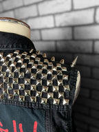 Midnight Denim Vest Custom Rework Stud Spike Chains L