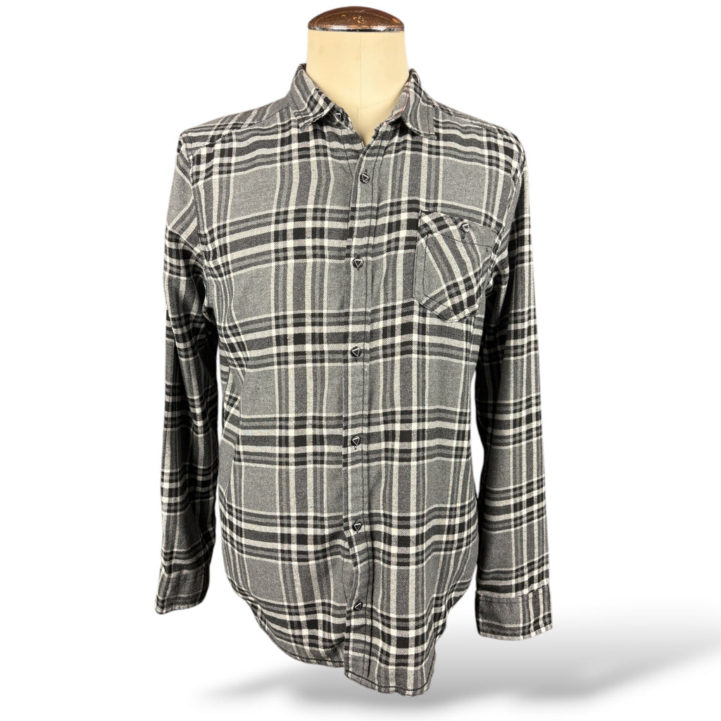 Front of gray and black plaid Nightmare Before Christmas XL flannel