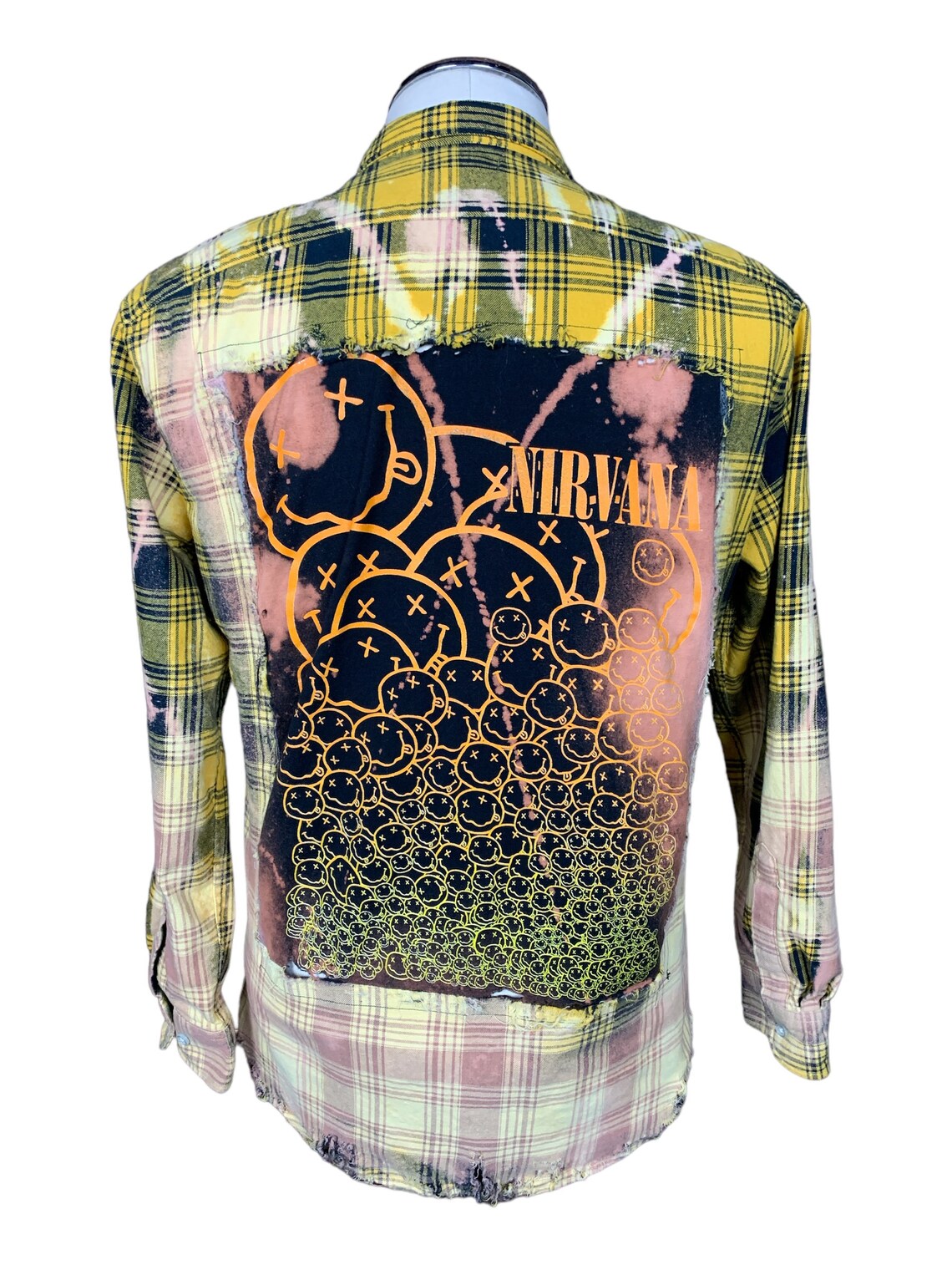 Nirvana Flannel Shirt Custom Rework Bleached & Distressed L
