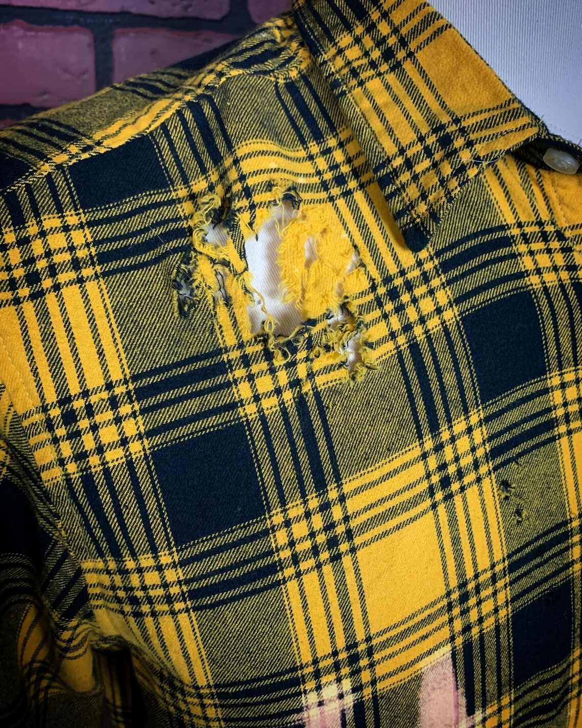 Nirvana Flannel Shirt Custom Rework Bleached & Distressed L