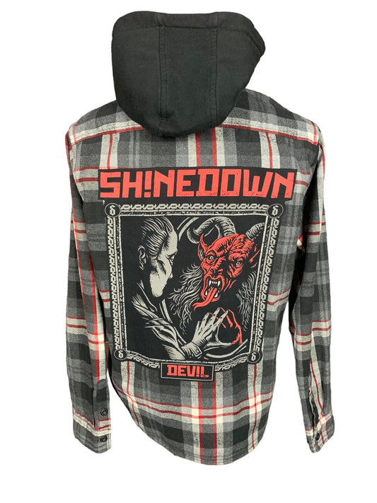 Shinedown Hooded Flannel Shirt Custom Rework M