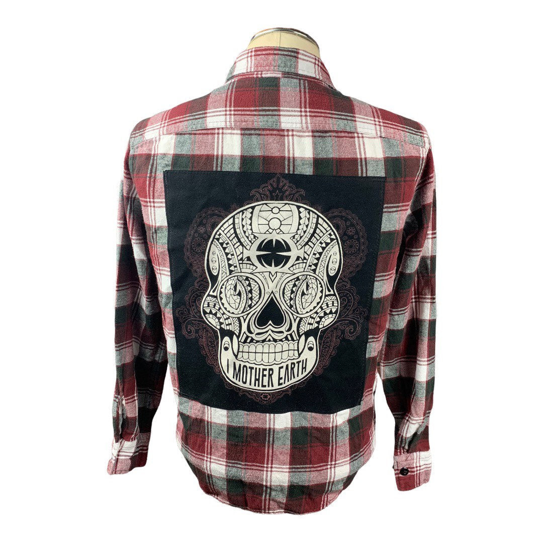 I Mother Earth Flannel Shirt Custom Rework M