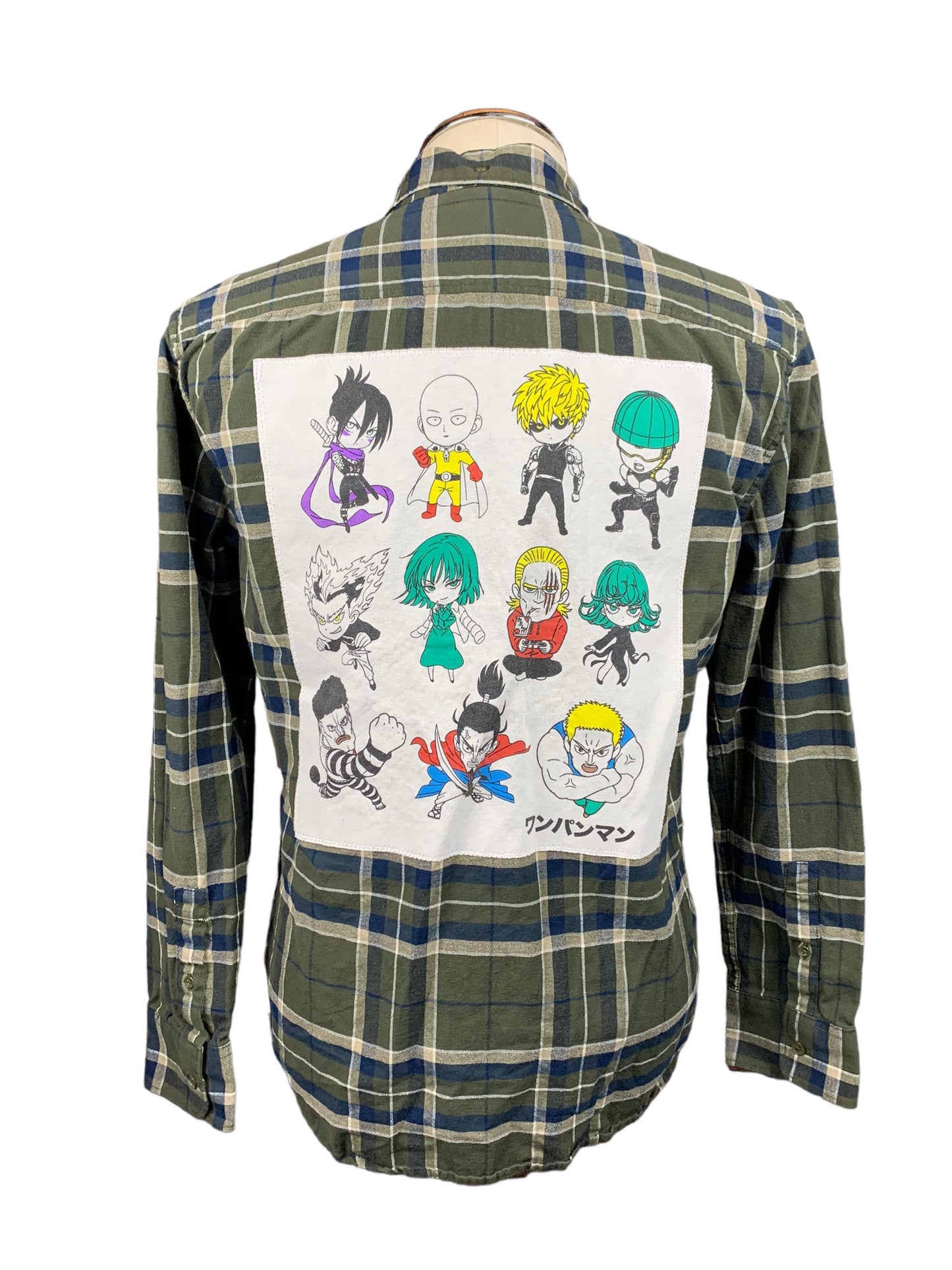 One Punch Man Flannel Custom Rework Shirt L