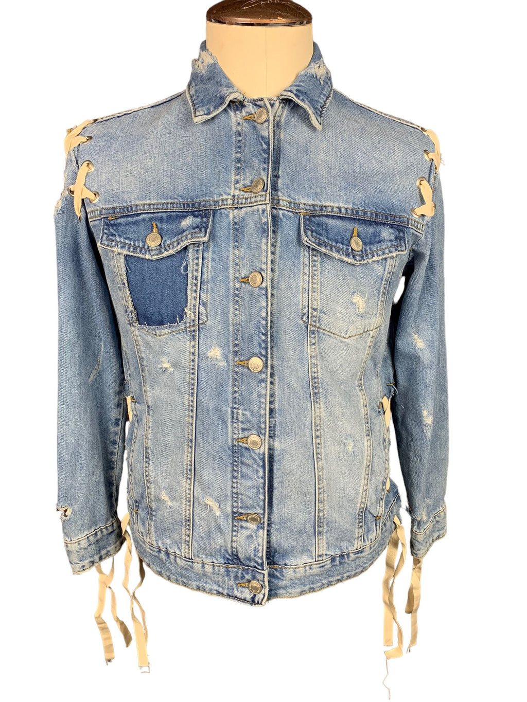 The Exorcist Torn and Tied Jean Jacket Custom Rework S