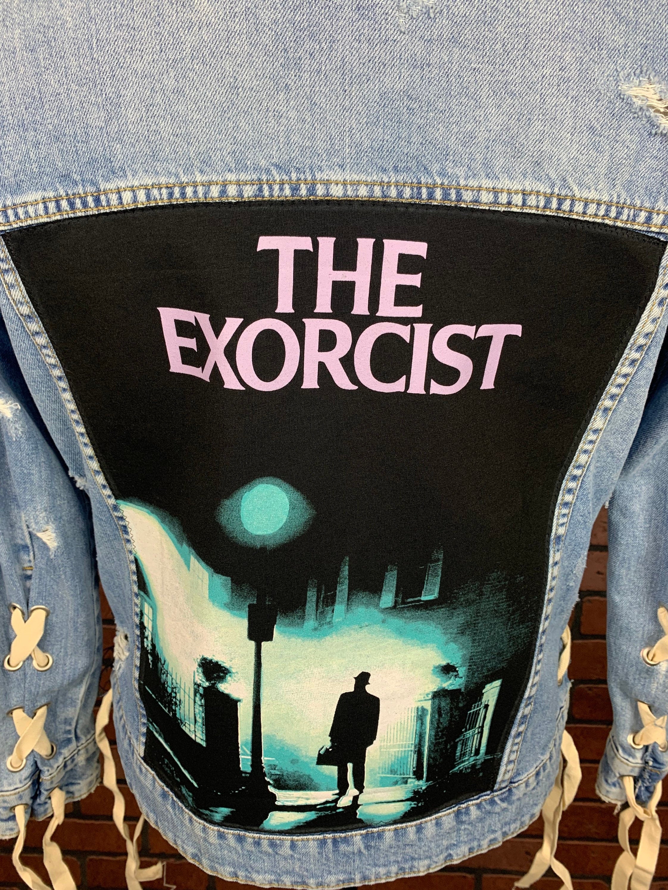 The Exorcist Torn and Tied Jean Jacket Custom Rework S